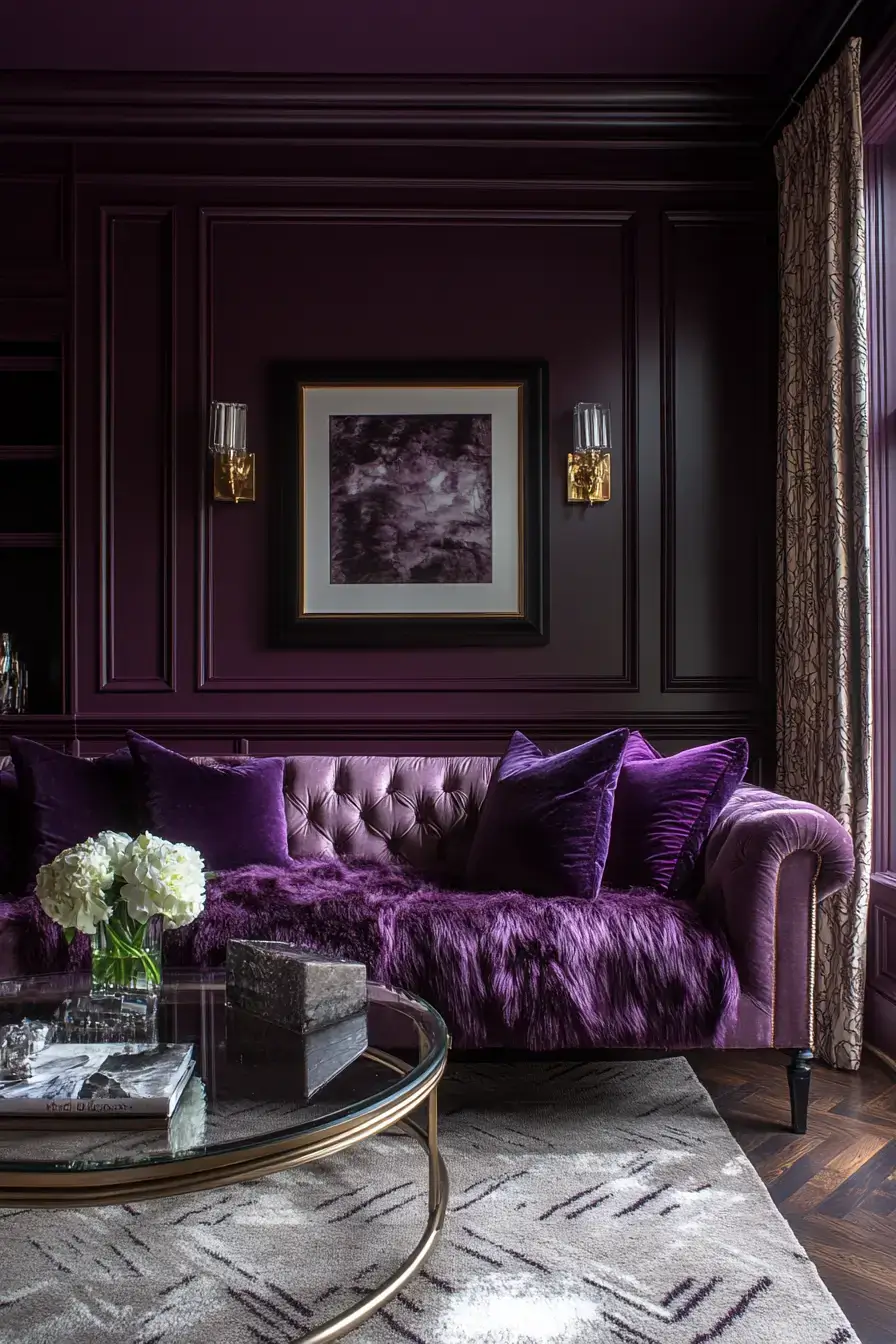 29 Purple Living Room Ideas with a Plum Accent Wall 7