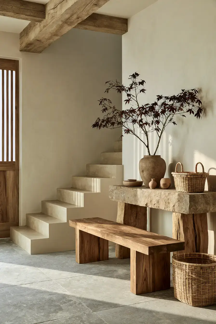 29 Japandi Entryway Ideas with a Stone Tray for Keys 7