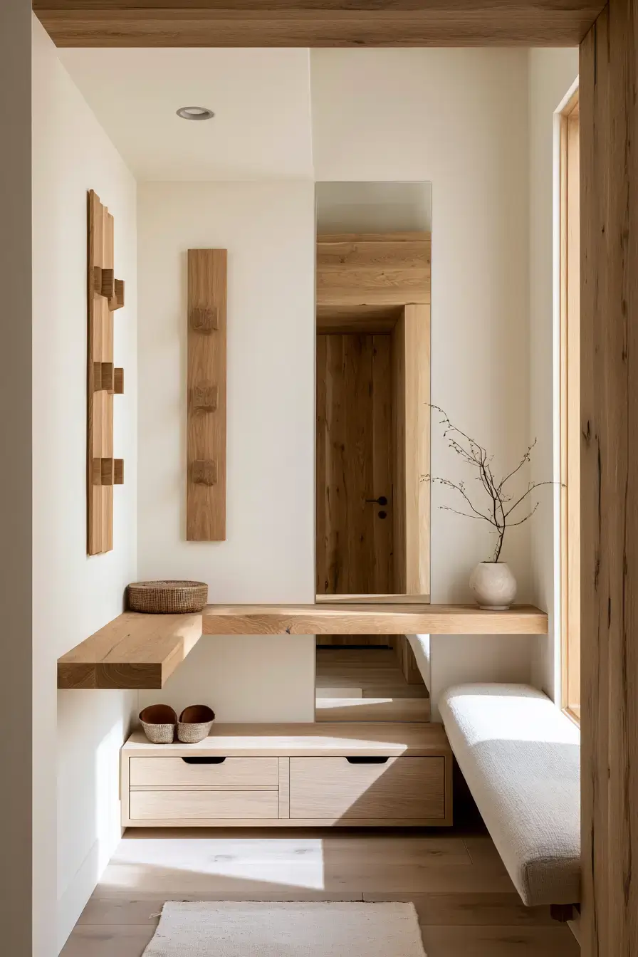 29 Japandi Entryway Ideas with a Stone Tray for Keys 8