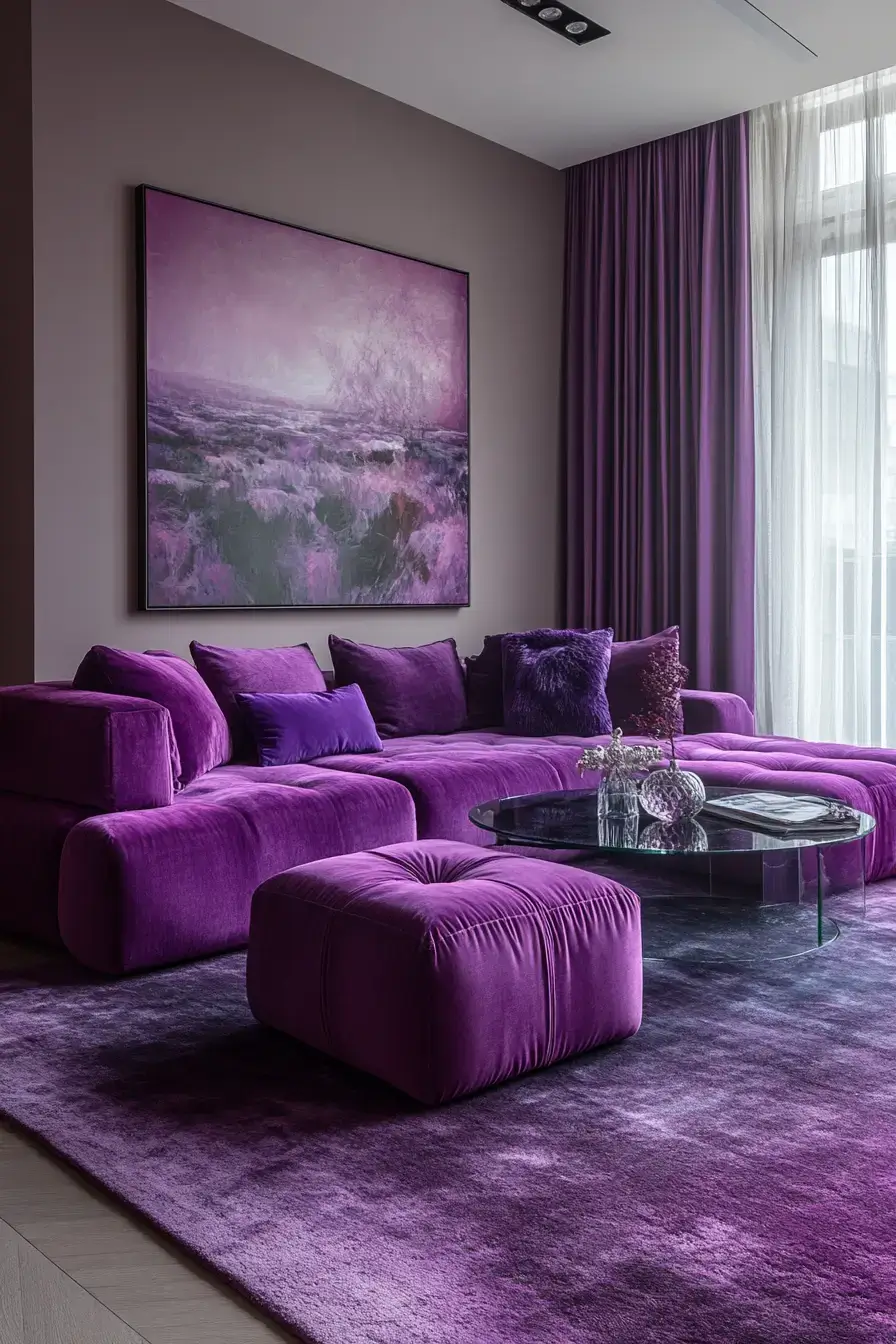 29 Purple Living Room Ideas with a Plum Accent Wall 8
