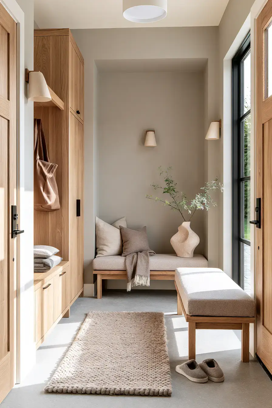29 Japandi Entryway Ideas with a Stone Tray for Keys 9