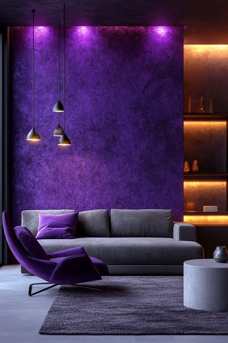 29 Purple Living Room Ideas with a Plum Accent Wall 9