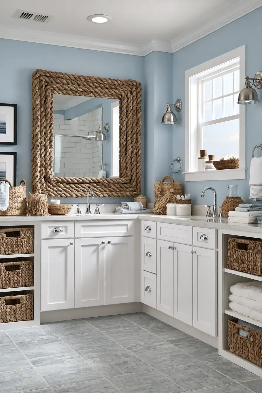 29 Nautical Bathroom Ideas with a Rope Mirror Frame 9