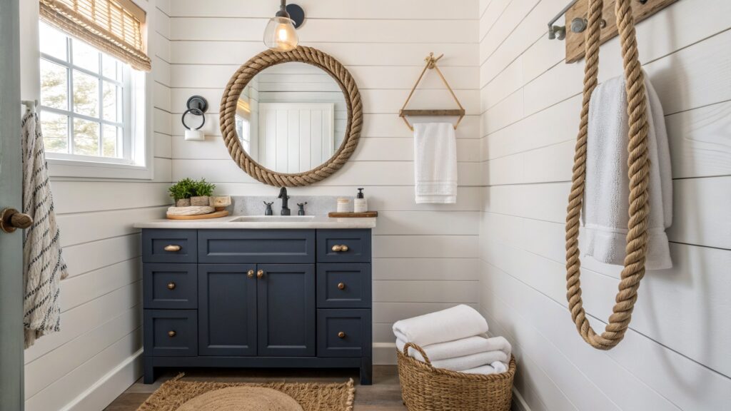 29 Nautical Bathroom Ideas with a Rope Mirror Frame 34 29 Nautical Bathroom Ideas with a Rope Mirror Frame